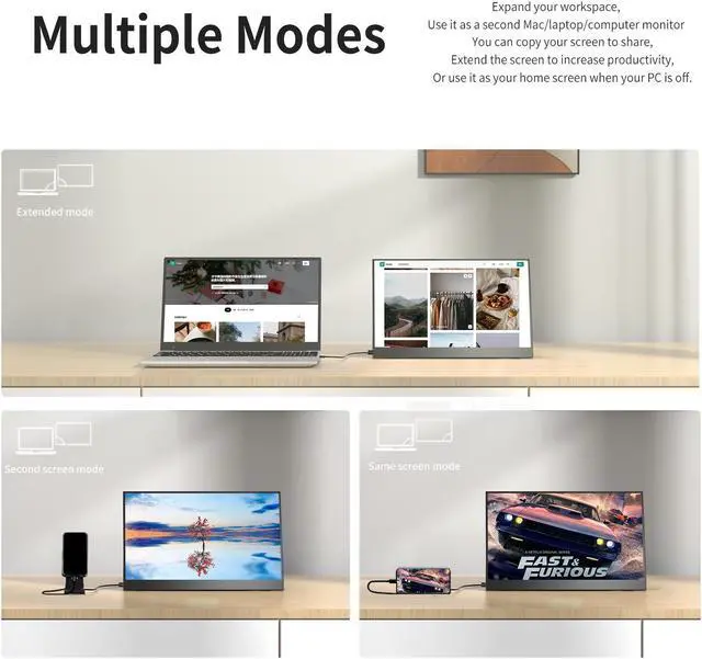 Alt view image 3 of 7 - Portable Monitor 15.6 Inch FHD 1080P USB-C HDMI Computer Display IPS HDR Second External Monitor for Laptop PC Phone Xbox PS4 Switch,Built-in Speaker/Smart Cover Included