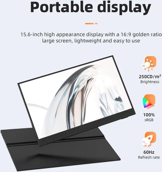 Alt view image 4 of 7 - Portable Monitor 15.6 Inch FHD 1080P USB-C HDMI Computer Display IPS HDR Second External Monitor for Laptop PC Phone Xbox PS4 Switch,Built-in Speaker/Smart Cover Included