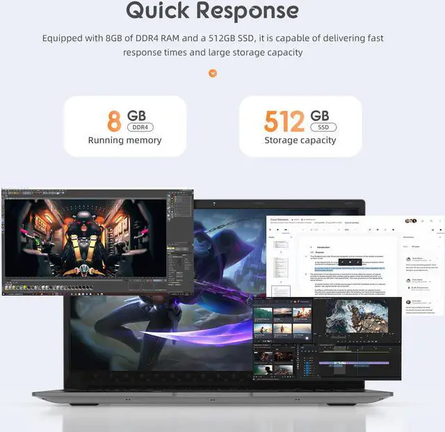 Alt view image 3 of 7 - RATEYUSO 15.6" Laptop Windows 11, Intel J4115 8GB RAM DDR4+512GB SSD, FHD 1080P IPS Display,Full Size Keyboard with Fingerprint Reader,Bluetooth 4.2,WIFI 2.4G/5G