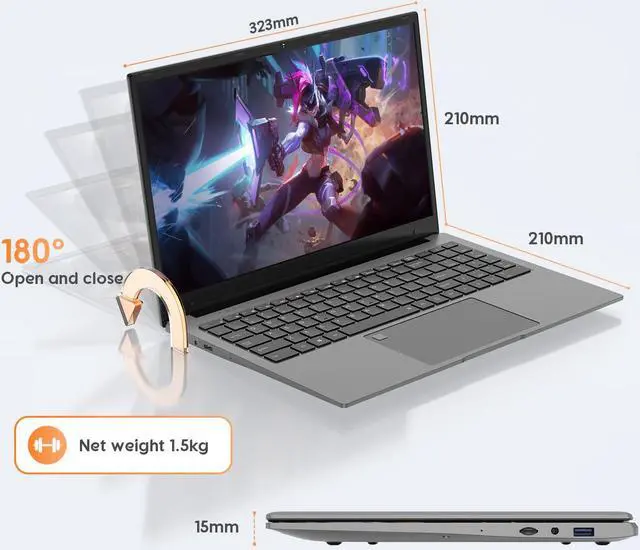 Alt view image 6 of 7 - RATEYUSO 15.6" Laptop Windows 11, Intel J4115 8GB RAM DDR4+512GB SSD, FHD 1080P IPS Display,Full Size Keyboard with Fingerprint Reader,Bluetooth 4.2,WIFI 2.4G/5G