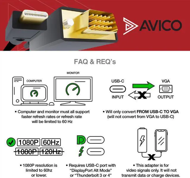Alt view image 7 of 7 - USB-C TO VGA CABLE (6.5 FT)