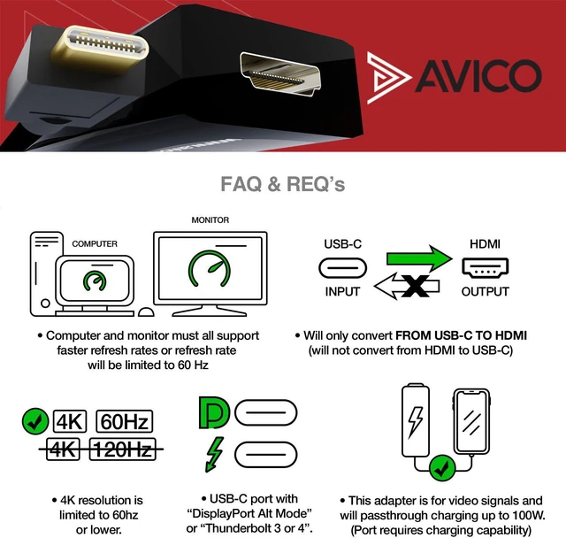 Alt view image 7 of 7 - USB C TO HDMI 2.0 CABLE 4K 60HZ HDR 2K 144HZ 6FT CABLE FOR MONITORS, TVS, PCS, MACBOOKS, PROJECTORS THUNDERBOLT COMPATIBLE Adapter Adapter with Charging