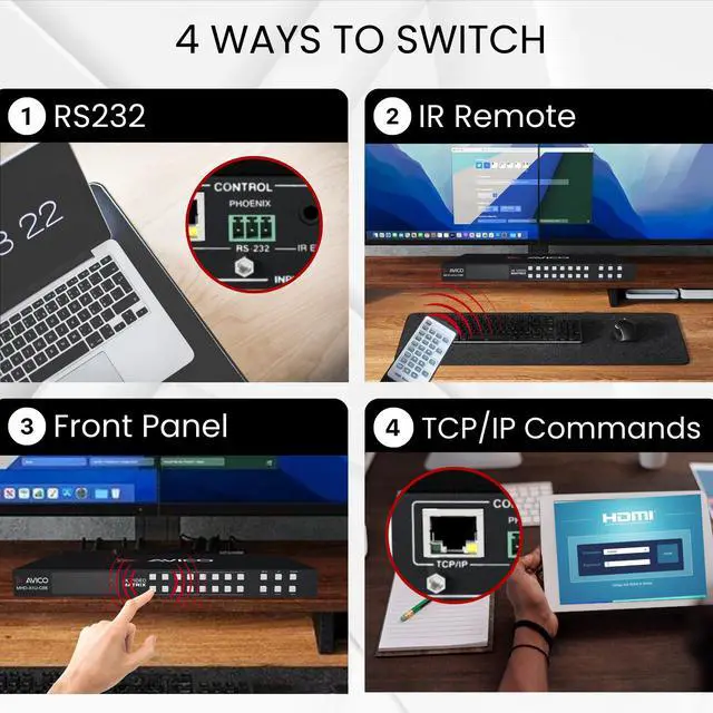 Alt view image 6 of 7 - AvicoTech 8x8 HDMI Matrix Switch | HDMI 2.0 4K60 | ARC | HDR | Dolby Vision | Downscaling | Web GUI | Switcher | Splitter