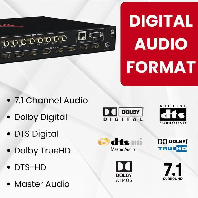 Alt view image 5 of 7 - AvicoTech 8x8 HDMI Matrix Switch | HDMI 2.0 4K60 | ARC | HDR | Dolby Vision | Downscaling | Web GUI | Switcher | Splitter