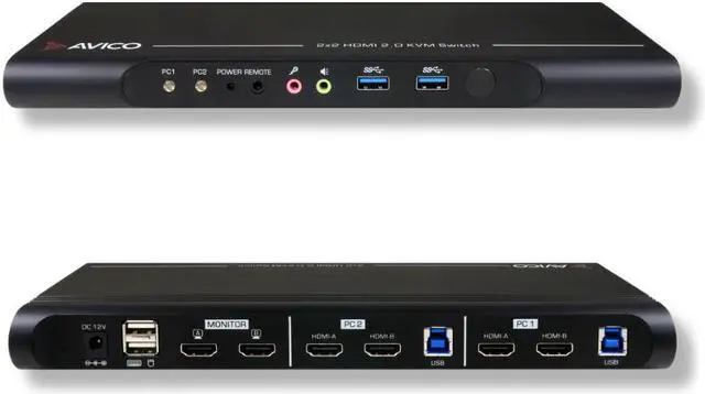 Main image of Avico Dual Monitor KVM Switch 2 Computers 2 Monitors TAA Compliant- HDMI 2.0 & USB 3.0-EDID Emulation-4K@60Hz, 1440p@144Hz, 1080p@240Hz - Laptops, Desktops, Windows, Mac OS M1/M2/M3, Linux