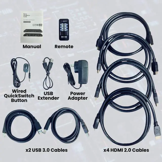 Alt view image 7 of 7 - Avico Dual Monitor KVM Switch 2 Computers 2 Monitors TAA Compliant- HDMI 2.0 & USB 3.0-EDID Emulation-4K@60Hz, 1440p@144Hz, 1080p@240Hz - Laptops, Desktops, Windows, Mac OS M1/M2/M3, Linux