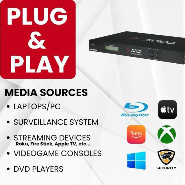Alt view image 2 of 7 - Avico 4x4 Matrix Switch/Splitter (4 Inputs, 4 Outputs) with WebGui Remote Control Supports 4Kx2K@60Hz 4:4:4 & 1080p HDMI 2.0, HDCP 2.2, EDID Management