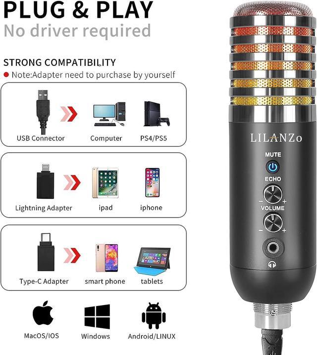 USB Gaming Condenser Microphone for PC PS4, PS5 Computer Streaming