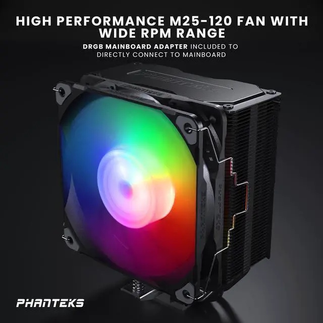 Alt view image 5 of 7 - Phanteks Polar ST5 CPU Air Cooler, 5 Direct Heat pipe, M25 120mm D-RGB fan, All-black heatsink design, Black