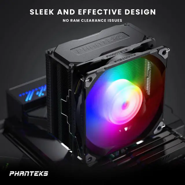 Alt view image 6 of 7 - Phanteks Polar ST5 CPU Air Cooler, 5 Direct Heat pipe, M25 120mm D-RGB fan, All-black heatsink design, Black