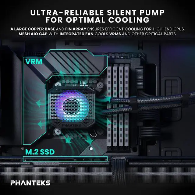 Alt view image 5 of 6 - Phanteks Glacier One 360M25 G2 AIO Liquid CPU Cooler, Black, RGB Pump Cap Design, 3x Performance 120mm M25 G2 PWM RGB Fans, for Intel LGA 1700, 1851, 1200, 115x and AMD AM4/AM5 sockets, Black