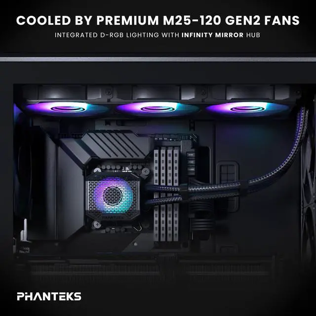 Alt view image 6 of 6 - Phanteks Glacier One 360M25 G2 AIO Liquid CPU Cooler, Black, RGB Pump Cap Design, 3x Performance 120mm M25 G2 PWM RGB Fans, for Intel LGA 1700, 1851, 1200, 115x and AMD AM4/AM5 sockets, Black