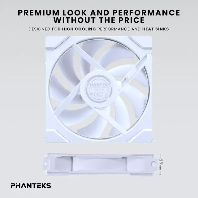 Alt view image 7 of 7 - Phanteks M25-140 Gen2 Reversed Blade, 140mm ARGB High Performance Cooling Fans, Daisy-chain Unified Fan Frame, Infinity Mirror hub, single cable connection, White