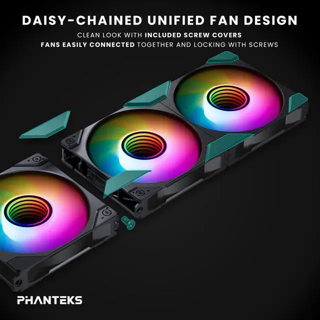 Alt view image 6 of 7 - Phanteks M25-140 Gen2 Reversed Blade Triple Pack, 3x 140mm ARGB High Performance Cooling Fans, Daisy-chain Unified Fan Frame, Infinity Mirror hub, single cable connection, Black