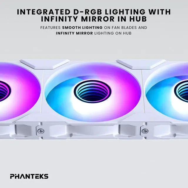 Alt view image 5 of 7 - Phanteks M25-120 Gen2 Reversed Blade Triple Pack, 3x 120mm ARGB High Performance Cooling Fans, Daisy-chain Unified Fan Frame, Infinity Mirror hub, single cable connection, White