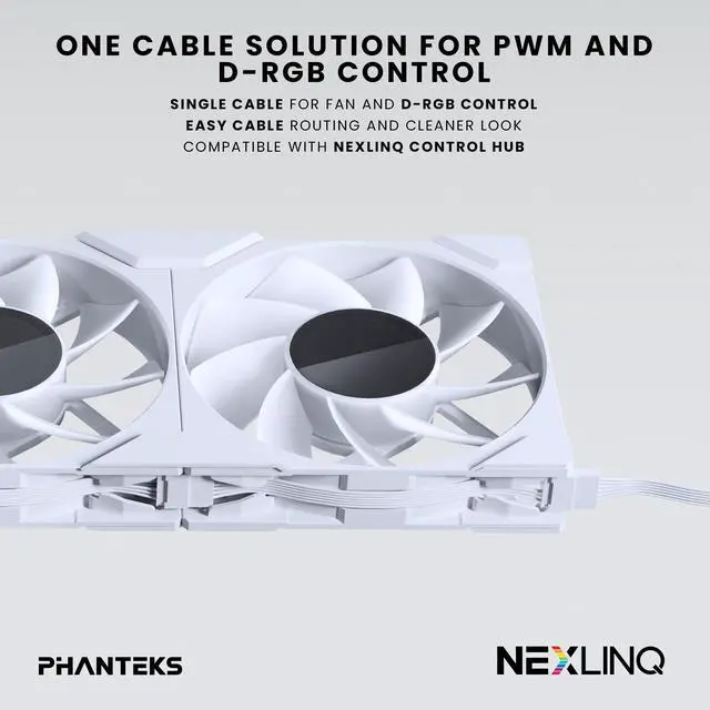 Alt view image 8 of 7 - Phanteks M25-120 Gen2 Reversed Blade Triple Pack, 3x 120mm ARGB High Performance Cooling Fans, Daisy-chain Unified Fan Frame, Infinity Mirror hub, single cable connection, White
