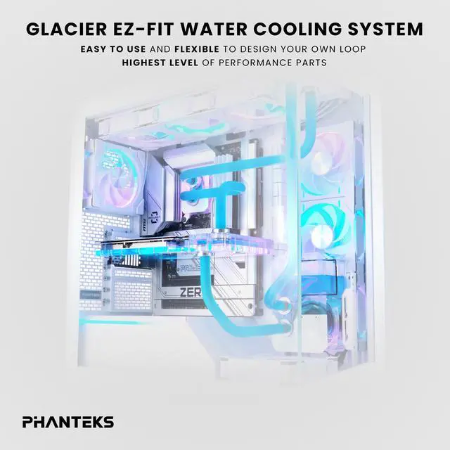Alt view image 3 of 6 - Phanteks Glacier EZ-Fit 360 D30-KIT, Complete DIY Water-Cooling Kit, CPU-Block, Reservoir, 360x30mm Radiator, D30-120 Fan Triple-Pack, Hard Tube, Bending Tools, RGB, White