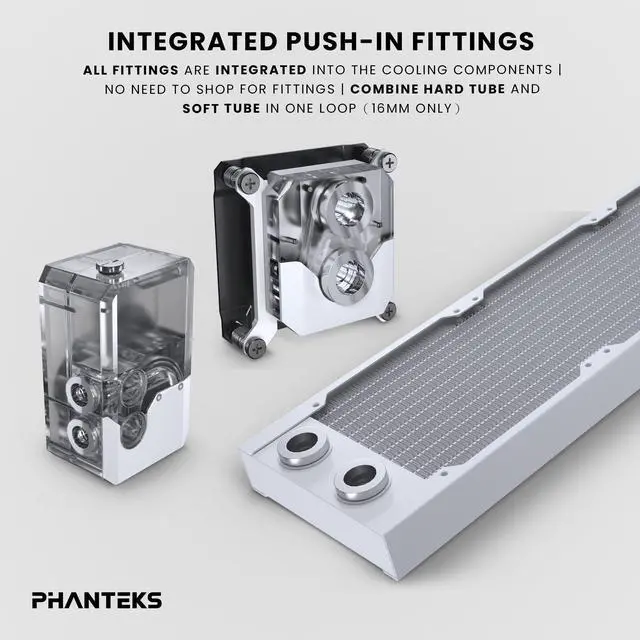 Alt view image 4 of 6 - Phanteks Glacier EZ-Fit 360 D30-KIT, Complete DIY Water-Cooling Kit, CPU-Block, Reservoir, 360x30mm Radiator, D30-120 Fan Triple-Pack, Hard Tube, Bending Tools, RGB, White