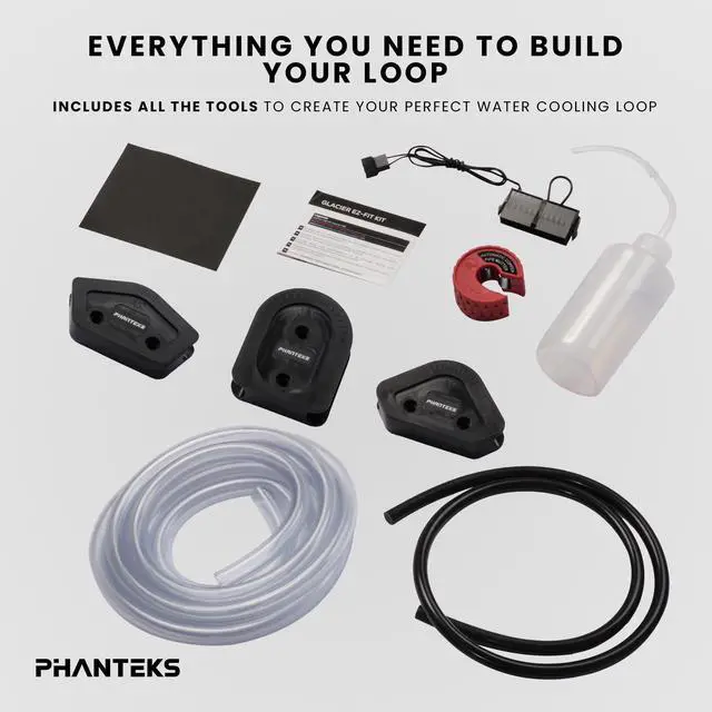 Alt view image 7 of 6 - Phanteks Glacier EZ-Fit 360 D30-KIT, Complete DIY Water-Cooling Kit, CPU-Block, Reservoir, 360x30mm Radiator, D30-120 Fan Triple-Pack, Hard Tube, Bending Tools, RGB, White