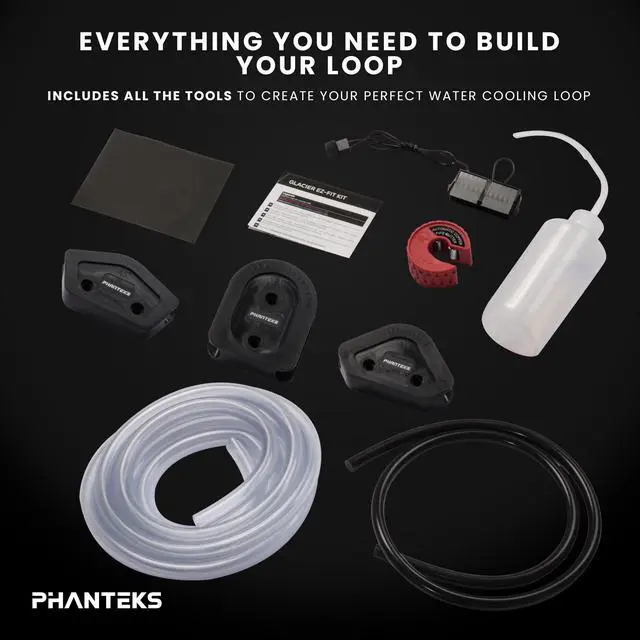 Alt view image 7 of 6 - Phanteks Glacier EZ-Fit 360 D30-KIT, Complete DIY Water-Cooling Kit, CPU-Block, Reservoir, 360x30mm Radiator, D30-120 Fan Triple-Pack, Hard Tube, Bending Tools, RGB, Black