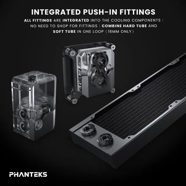 Alt view image 4 of 6 - Phanteks Glacier EZ-Fit 360 D30-KIT, Complete DIY Water-Cooling Kit, CPU-Block, Reservoir, 360x30mm Radiator, D30-120 Fan Triple-Pack, Hard Tube, Bending Tools, RGB, Black