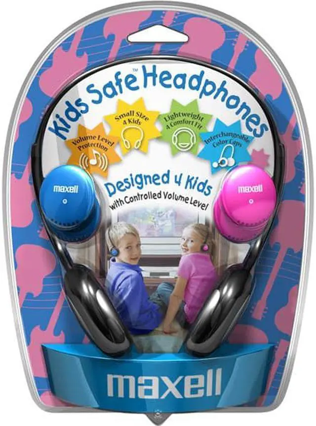Main image of Maxell Kids Safe Headphones Pink and Blue End Caps Included in Factory Packaging
