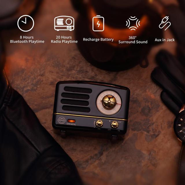 Alt view image 3 of 7 - Muzen OTR Metal Portable Bluetooth Speaker with Retro knob Tuner FM Radio, Also with Suitcase Gift Case, Wireless Bluetooth Speaker with Loud Stereo Sound, for Home Outdoor Travel