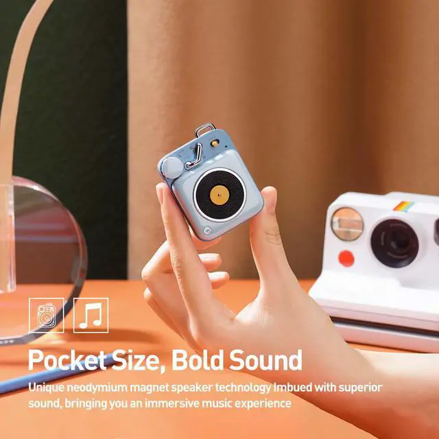 Alt view image 5 of 7 - Muzen Mini Bluetooth Speaker, Button Metal with Lanyard,Vintage Radio with Old Fashioned Classic Style, Portable Wireless Loud Volume Speaker for Home, Office, Kitchen,Party,Travel,Outdoor Blue
