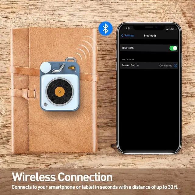 Alt view image 3 of 7 - Muzen Mini Bluetooth Speaker, Button Metal with Lanyard,Vintage Radio with Old Fashioned Classic Style, Portable Wireless Loud Volume Speaker for Home, Office, Kitchen,Party,Travel,Outdoor Blue