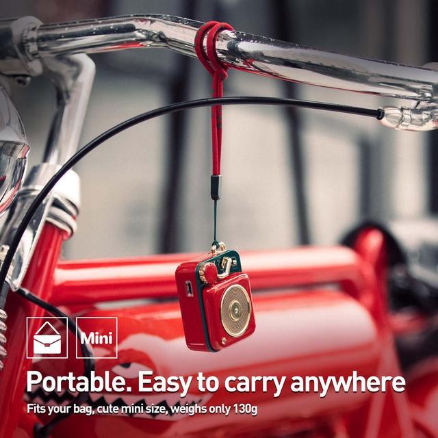Alt view image 4 of 7 - Muzen Mini Bluetooth Speaker, Button Metal with Lanyard,Vintage Radio with Old Fashioned Classic Style, Portable Wireless Loud Volume Speaker for Home, Office, Kitchen,Party,Travel,Outdoor Red