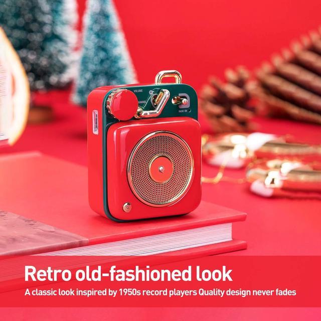 Alt view image 5 of 7 - Muzen Mini Bluetooth Speaker, Button Metal with Lanyard,Vintage Radio with Old Fashioned Classic Style, Portable Wireless Loud Volume Speaker for Home, Office, Kitchen,Party,Travel,Outdoor Red