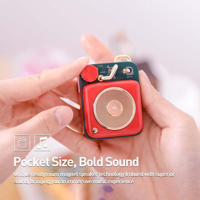 Alt view image 6 of 7 - Muzen Mini Bluetooth Speaker, Button Metal with Lanyard,Vintage Radio with Old Fashioned Classic Style, Portable Wireless Loud Volume Speaker for Home, Office, Kitchen,Party,Travel,Outdoor Red