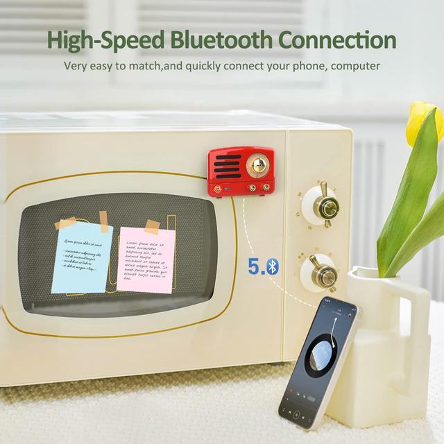 Alt view image 5 of 6 - Muzen OTR Magnetic Fridge Sticker Bluetooth Speaker, Retro Small Portable Speaker, Wireless Speaker with Bluetooth 5.0 and Type-C Charge, Best Use for Metal Surface,Vintage Gifts, Red