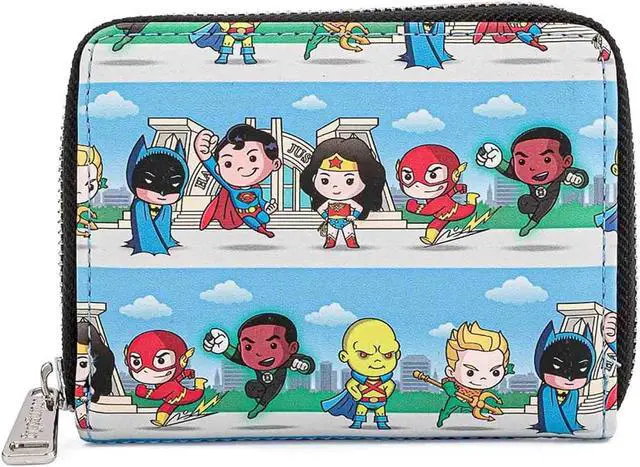 Main image of Loungefly DC Superheroes Chibi Lineup Zip Around Wallet