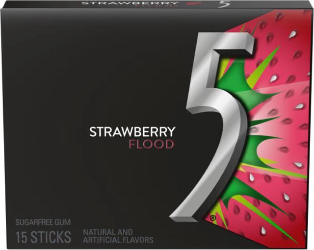 5 Gum Strawberry Flood Sugarfree Gum, 10 Packs