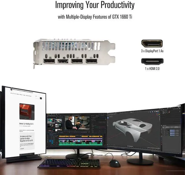Alt view image 5 of 7 - GTX 1660 Ti 6GB Graphics Card GDDR6 192 Bit PCI-e 3.0 x16 4 Monitors Video Card Support DirectX 12 OpenGL 4.5 HDMI and 3*DisplayPort 1.4a