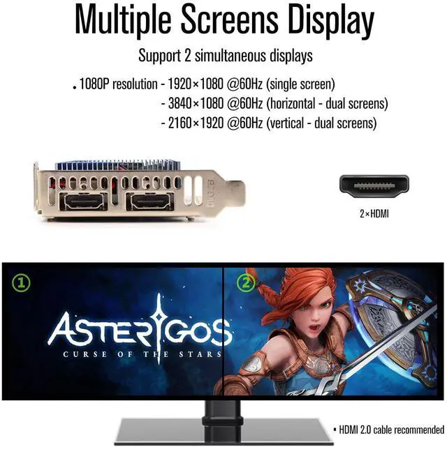 Alt view image 2 of 7 - SRhonyra R5 230 Low Profile Graphics Card 2GB DDR3 Dual HDMI 1080P  PCIe 2.0 x16 Bus Powered Support Splicing Mode 20 Watts SFF GPU