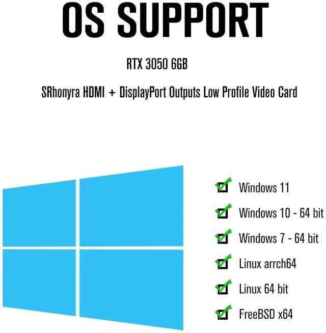 Alt view image 5 of 5 - SRhonyra RTX 3050 6GB Low Profile Graphics Card, GDDR6 96-Bit DisplayPort and HDMI Dual Monitor Display, PCIe 4.0 x 16 Bus Powered, Single Slot Width, Low-Profile-Ready Video Card for Compact PCs