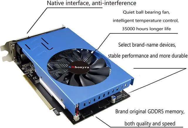 Alt view image 5 of 6 - SRhonyra AMD Radeon R7 350 6 Monitor Video Card   6VGA Graphics Card 128 bits GDDR5 4G Multi-Display Video Adapter GPU PCIe 3.0 16X