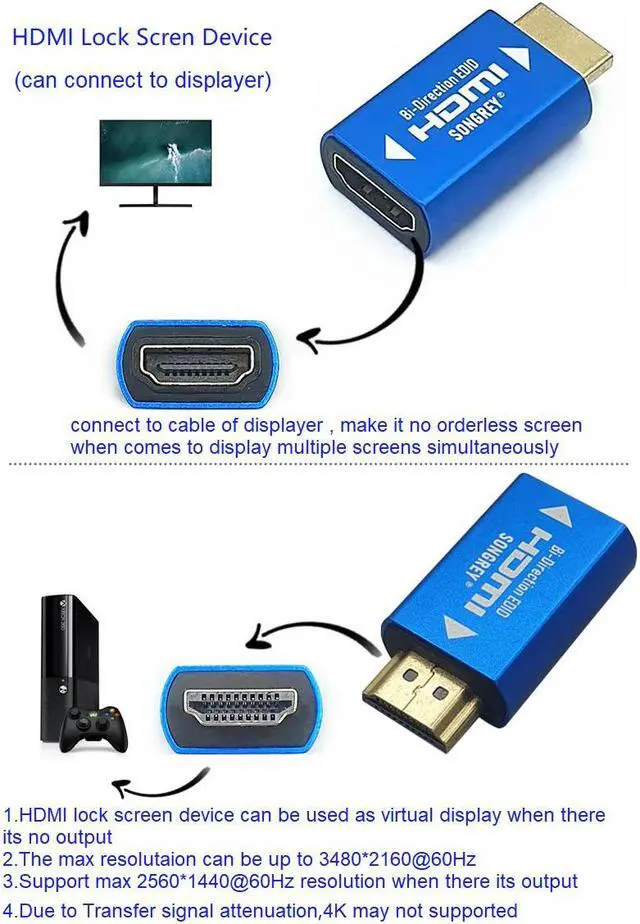 Alt view image 3 of 5 - SRhonyra HDMI EDID Emulator Passthrough 4th Generation for Video Splitter Switch Extender Pass-Through Adapter Male to Female Coupler Dummy Plug HDMI 1920*1080@60Hz  2Pack