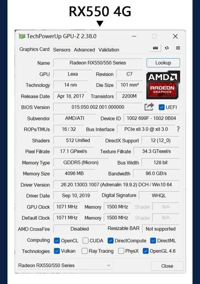 Alt view image 7 of 7 - SRhonyra Radeon AMD RX550 low profile video card 4G GDDR5 128bit low profile gpu lp gpu HDMI DP port low profile graphics card PCIE 3.0 8X ,compatiable 16X