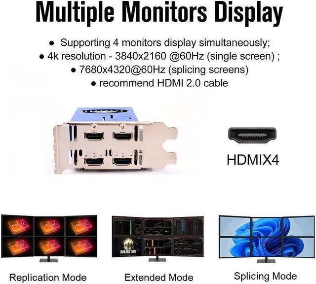 Alt view image 4 of 7 - SRhonyra 4 Monitor Video Card Geforce GT 730 2GB DDR3 64-Bit 4 HDMI Graphics Card, for splicing large screen/ stock trading/ CCTV Survalance / projector fusion Support U3D
