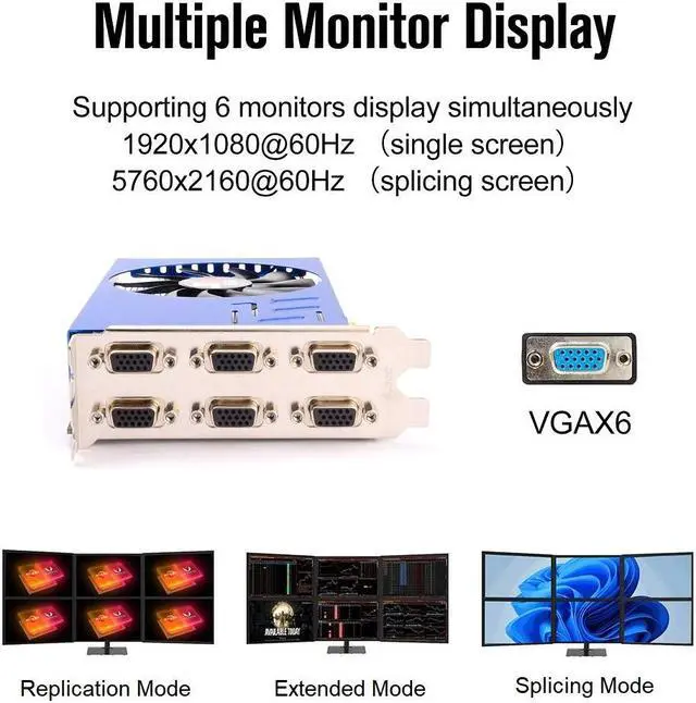 Alt view image 3 of 6 - SRhonyra AMD Radeon R7 350 6 Monitor Video Card   6VGA Graphics Card 128 bits GDDR5 4G Multi-Display Video Adapter GPU PCIe 3.0 16X