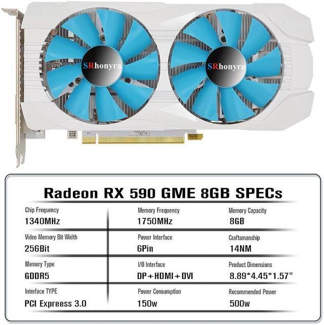 Alt view image 2 of 7 - SRhonyra AMD Radeon RX 590 GME 2304SP 8GB GDDR5 Graphics Card Gaming video card 256-Bit PCIe 3.0 x16 6-Pin Connector Desktop Computer GPU with HDMI+DP+ DVI-D Ports