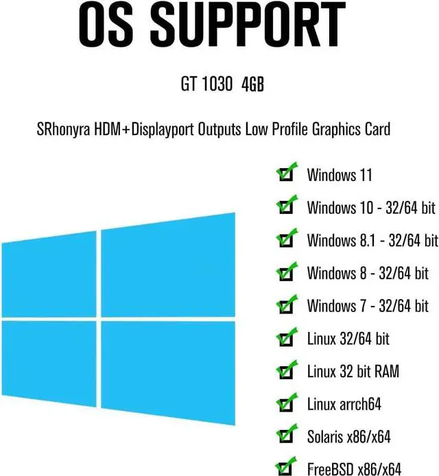 Alt view image 6 of 7 - SRhonyra GeForce GT 1030 4GB  Graphics Card  HDMI +DisplayPort  Support 2 monitors display 4K resolution  pci express 3.0 Low Profile GPU
