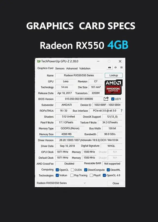 Alt view image 6 of 7 - SRhonyra AMD RX550 Gaming Graphics Card GPU 4G GDDR5 128 Bit 6000MHz DP DVI HDMI Output Video Card For PC