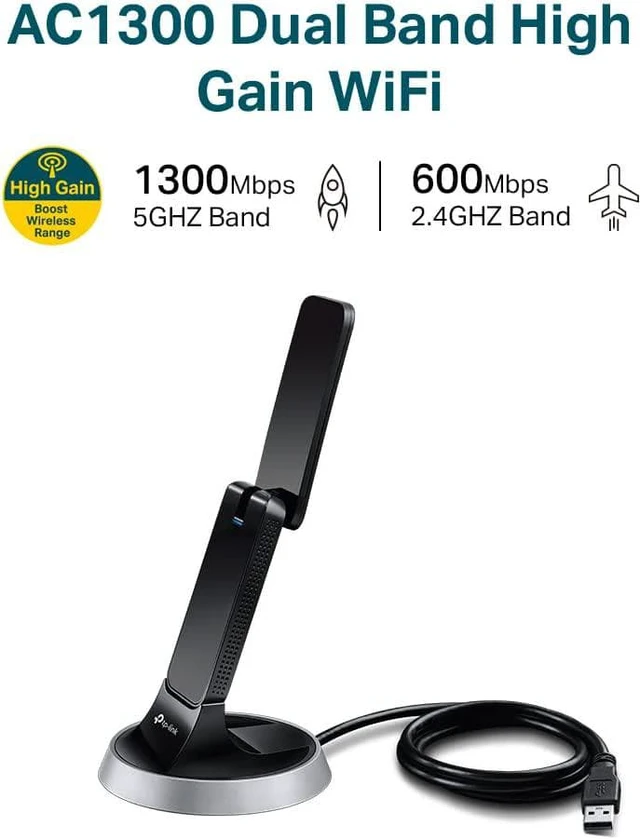 Alt view image 2 of 6 - TP-Link AC1900 USB 3.0 WiFi Adapter for PC(Archer T9UH)- Dual Band Wireless Network Dongle for Desktop with 2.4GHz/5GHz High Gain Antennas, Supports Windows 11/10/8.1/8/7, Mac OS 10.9 - 10.14