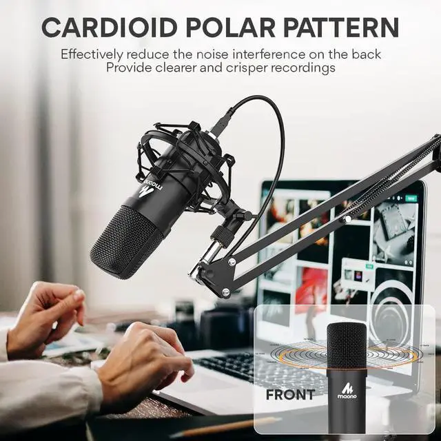 Alt view image 7 of 7 - USB Microphone, MAONO 192KHZ/24Bit Plug & Play PC Computer Podcast Condenser Cardioid Metal Mic Kit with Professional Sound Chipset for Recording, Gaming, Singing, YouTube (AU-A04)
