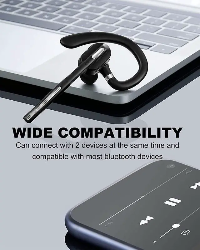 Alt view image 3 of 7 - DECHOYECHO Bluetooth Headset V5.1, Wireless Headset with Battery Display Charging Case, Bluetooth Earpiece with Noise Canceling Mic for Driving, Office, Business, Compatible with Cell Phone and PC