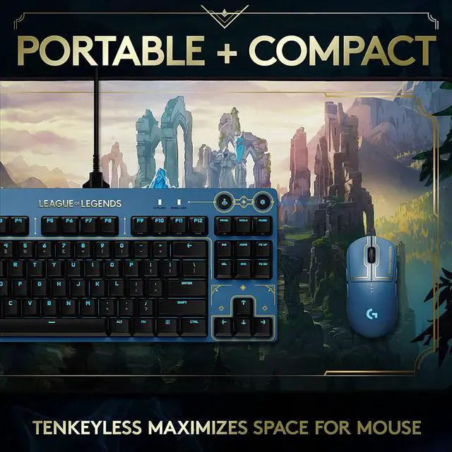 Alt view image 4 of 7 - Logitech G PRO Mechanical Gaming Keyboard - Ultra-Portable Tenkeyless Design, Detachable USB Cable, LIGHTSYNC RGB Backlit Keys, Official League of Legends Edition
